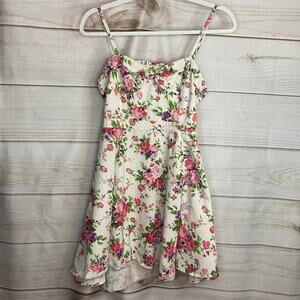 Ya Los Angeles White Floral Print Open Back Fit & Flare Dress Size Medium